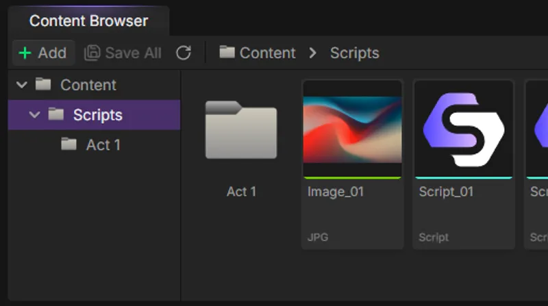 Content browser showing organized assets