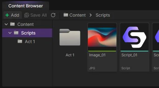 Content browser showing organized assets