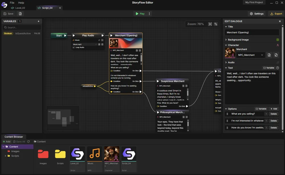 User Interface of StoryFlow Editor
