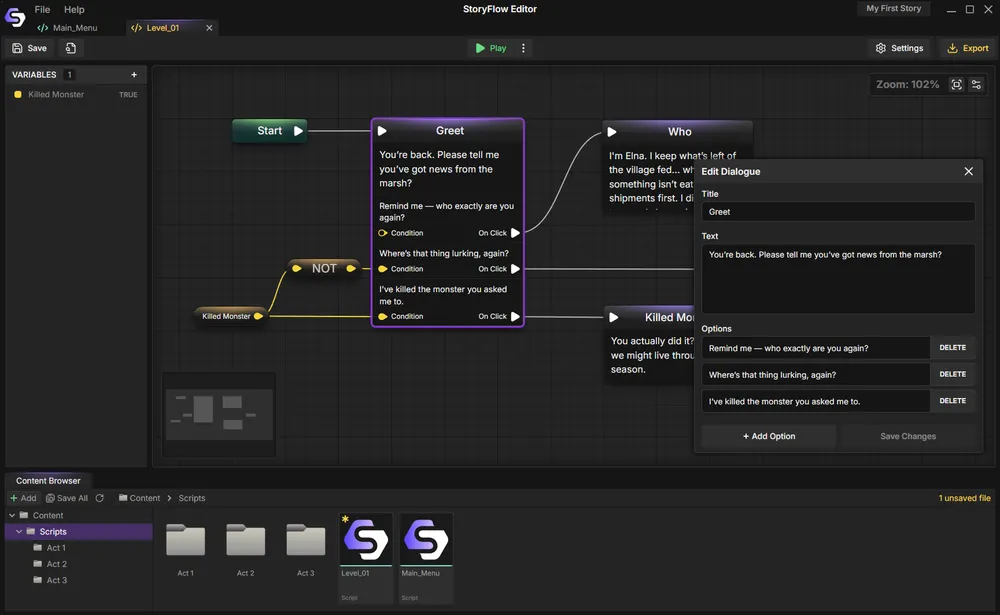 User Interface of StoryFlow Editor