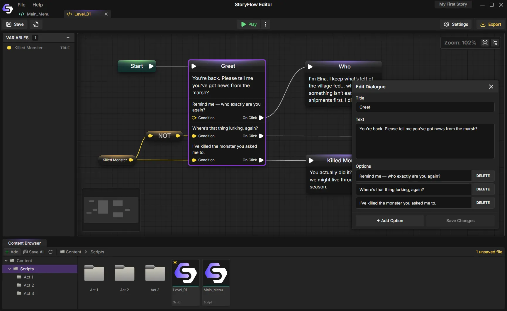 NEW User Interface of StoryFlow Editor v0.0.2