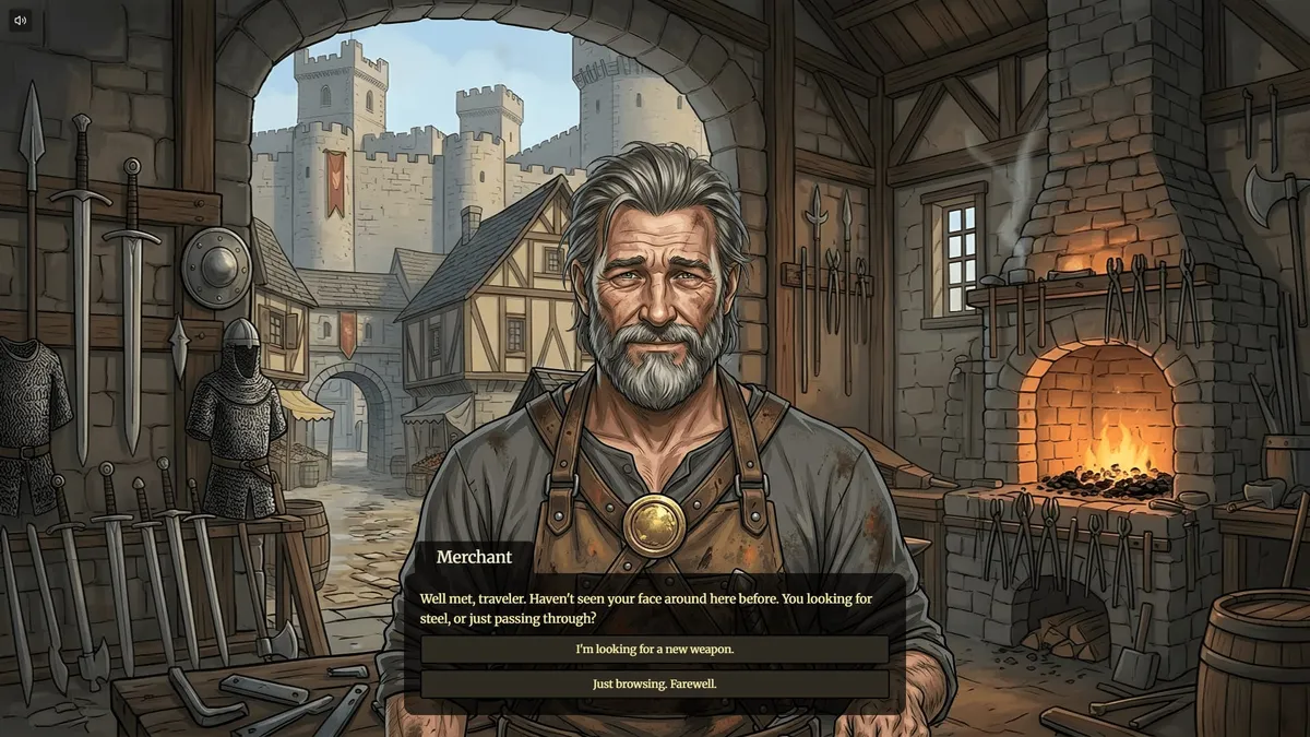 A choice menu most writers would ship. The buttons preview the lines instead of labeling an act.