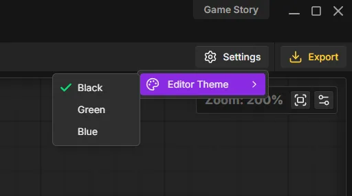 Editor interface showing different color theme options