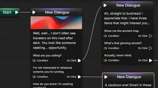 Visual scripting interface showing node connections